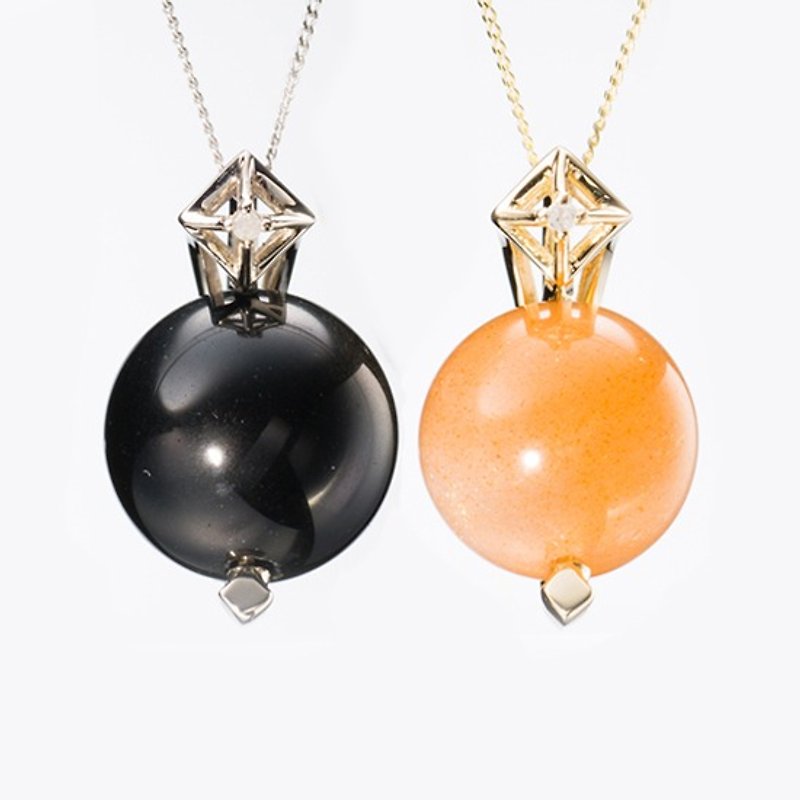 Pendant sister gift girlfriend 1 + 1 [light jewelry. Elegant K gold necklace] 14K will pendant obsidian sun stone Congo diamond pendant - สร้อยคอ - เครื่องเพชรพลอย หลากหลายสี