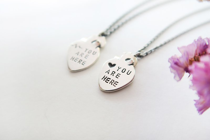 925 Sterling Silver Heart LOVE Customized Engraving Necklace or Chain - สร้อยคอ - เงินแท้ สีเทา