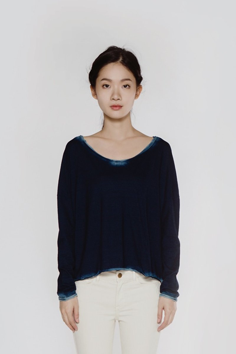Indigo denim knitted blue shirt Indigo Long Sleeve Tee - Women's Tops - Other Materials 
