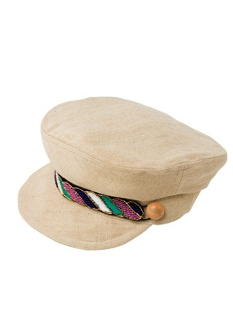 Earth tree fair trade- "2015 hand-knitted hat Series" - the manual beads embroidery yarn Li Bu baseball cap (beige) - Hats & Caps - Cotton & Hemp 