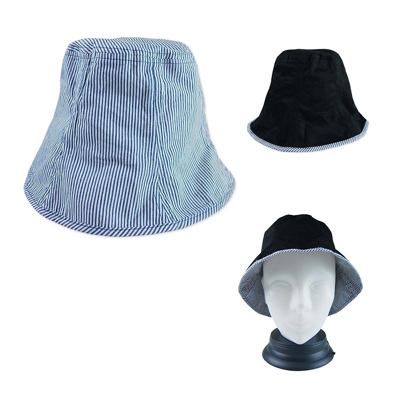 A‧PRANK: DOLLY :: VINTAGE retro with black + stripes on both sides of double-sided wearing hat - หมวก - วัสดุอื่นๆ หลากหลายสี