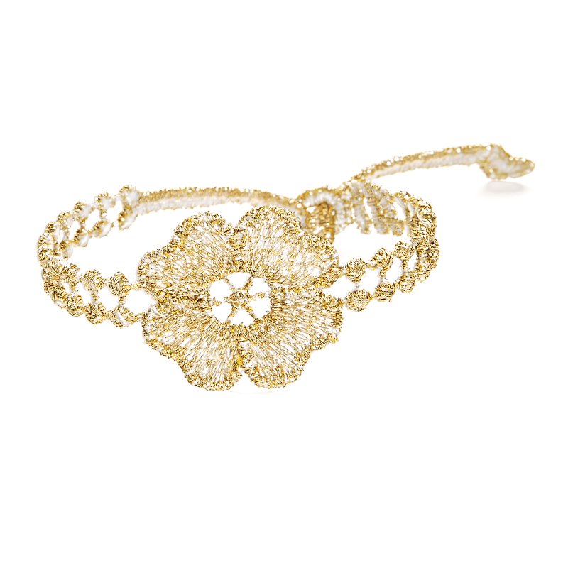 Missiu French Lace Embroidered Lucky Bracelet-Camellia Gold - สร้อยข้อมือ - งานปัก สีทอง