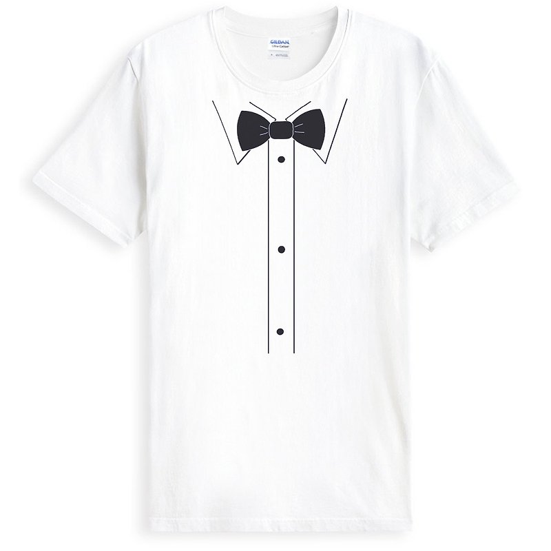 Print Bow Tie short-sleeved T-shirt -2 color printing bow tie tie glasses beard Wen Qing art design fashionable text fashion - เสื้อยืดผู้ชาย - วัสดุอื่นๆ หลากหลายสี