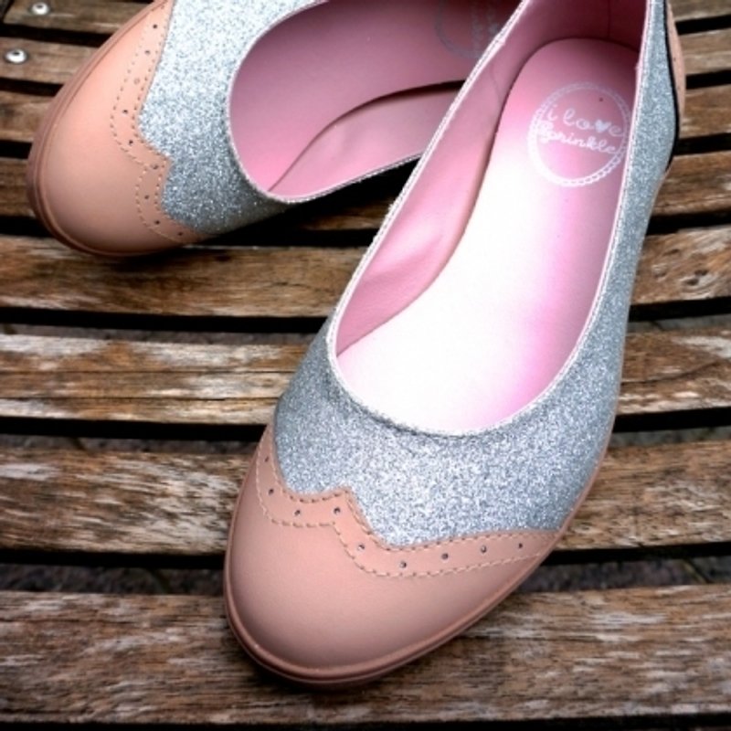 Jocelyn Oxford silver sequins flat shoes (adult) - รองเท้าลำลองผู้หญิง - หนังแท้ สีเทา