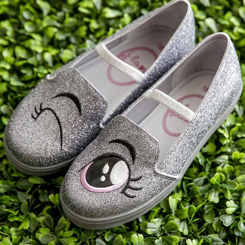 Ariel銀色亮片眨眼睛樂福鞋 (小孩) - 童裝鞋 - 人造皮革 灰色