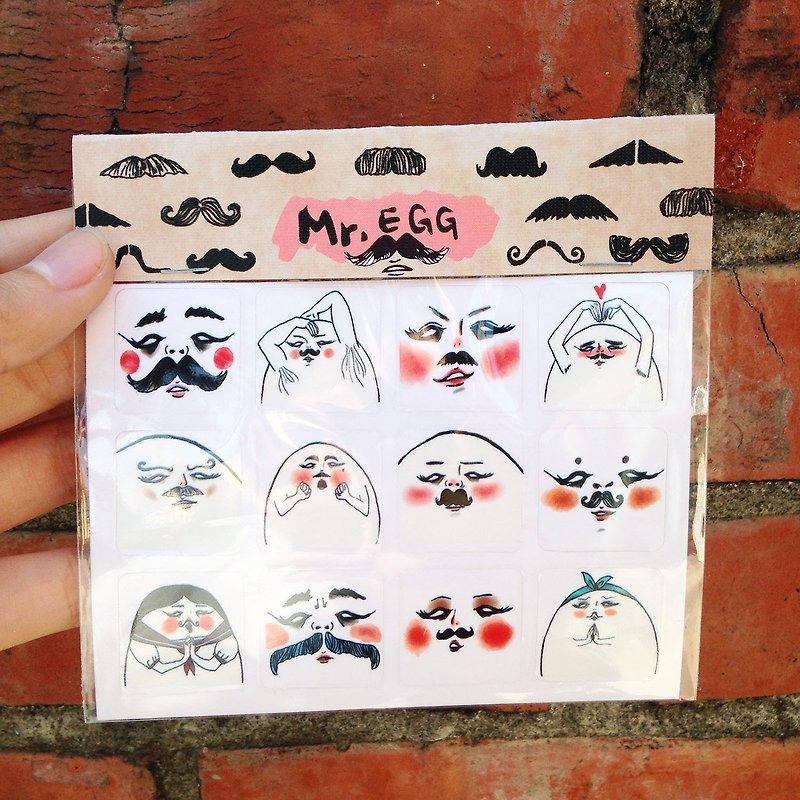 [stickers] Mr.EGG 翹鬍子透明貼紙組 - 貼紙 - 紙 白色