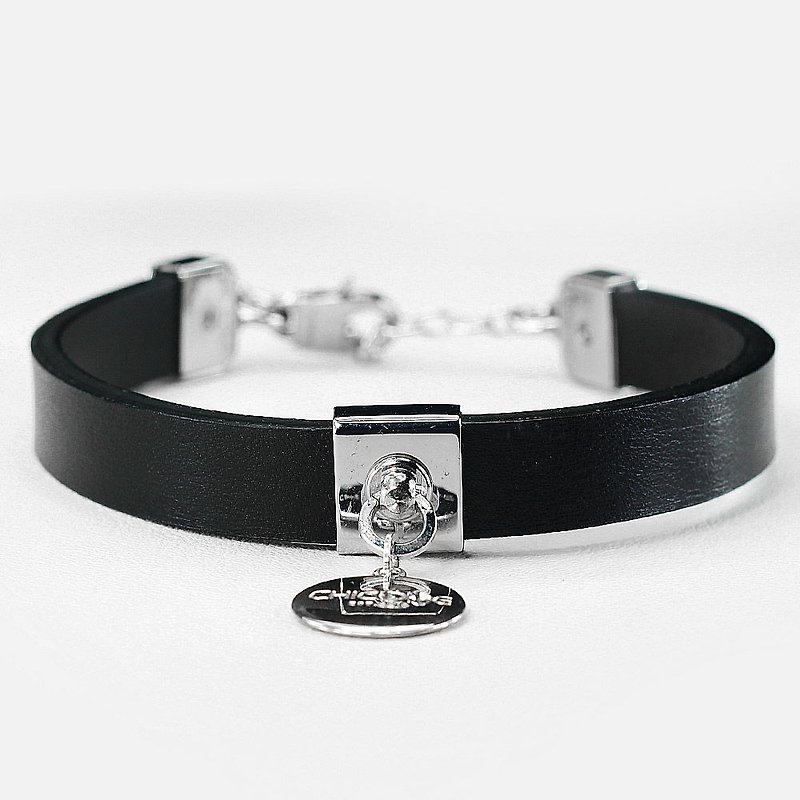 [Dual purpose] minimalist leather leather collar ((send lettering)) - Collars & Leashes - Genuine Leather Black