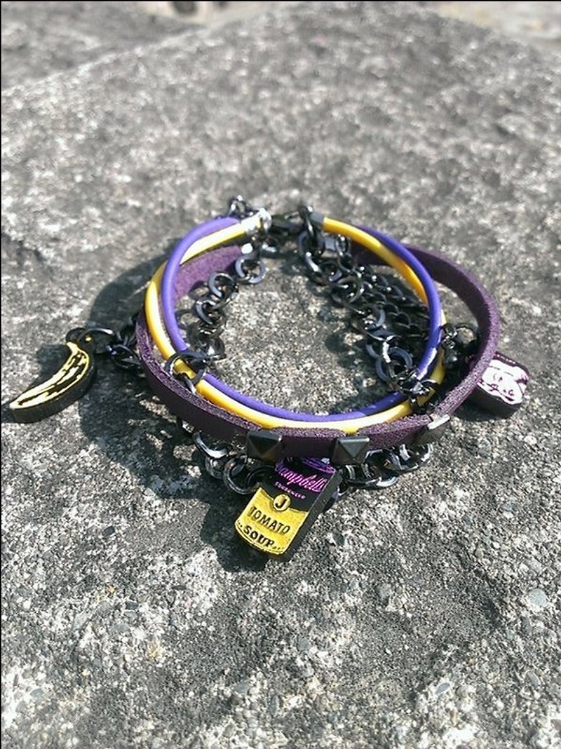 安迪沃荷風/濃湯罐/香蕉/瑪麗蓮夢露/紫色系列多層次手鍊 - Bracelets - Plastic Purple
