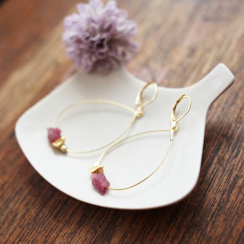 Simple Stone Earrings giulia [pink tourmaline] - Earrings & Clip-ons - Other Metals Pink