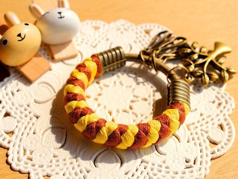 【FK款】純手工編織腊繩鐵環鑰匙圈 - 其他 - 其他金屬 黃色