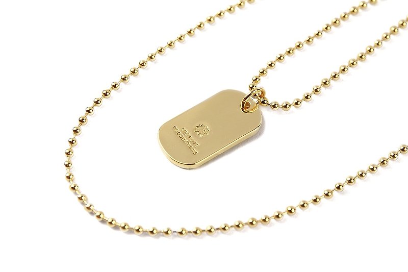 [METALIZE] Logo Dog Tag Necklace thick LOGO military necklace (gold) - Necklaces - Other Metals 