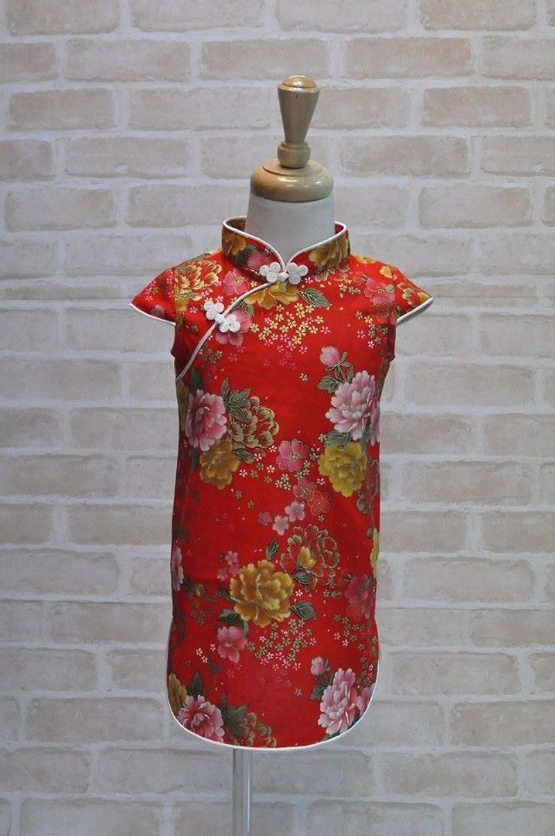 Angel Nina hand made to order child cheongsam Chinese style flowers birthday party arrested weeks applies red - Other - Cotton & Hemp Red