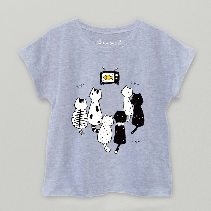 Cat watching TV T-shirt - Women's Tops - Cotton & Hemp Gray