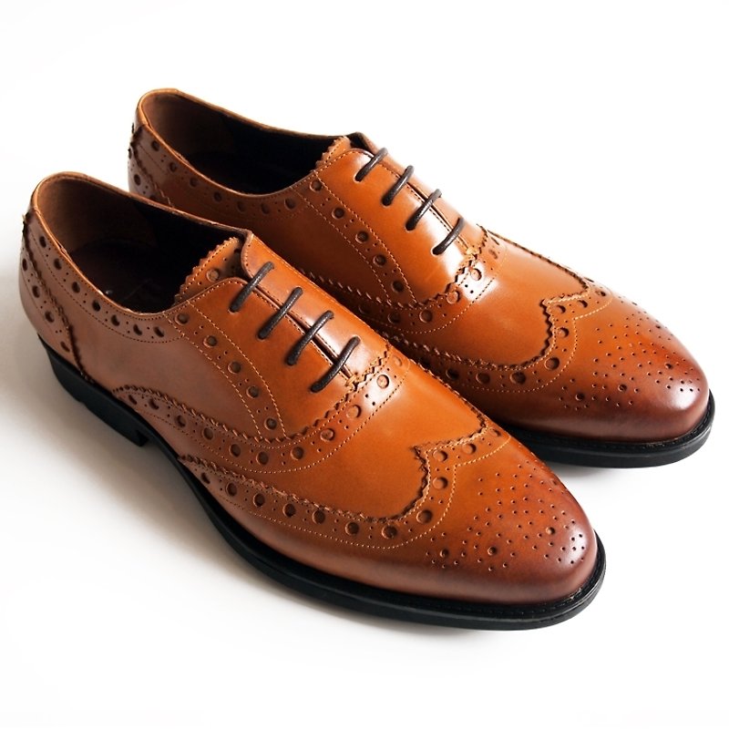 [LMdH] D1A14-89 hand-colored calfskin Wing-tip air wing pattern carved Oxford shoes free shipping ‧ ‧ Caramel - รองเท้าอ็อกฟอร์ดผู้ชาย - หนังแท้ สีนำ้ตาล