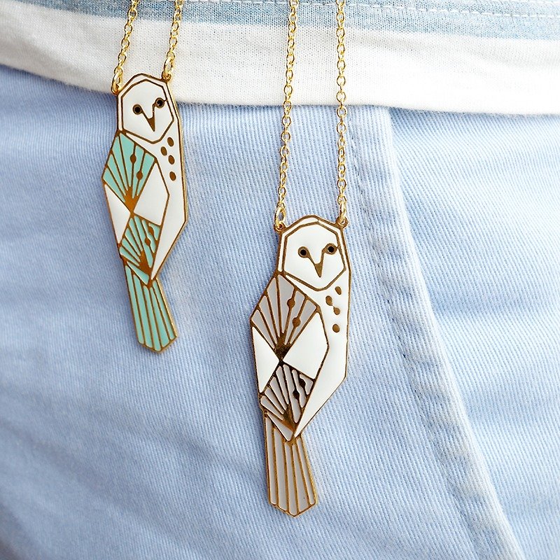 Hand geometry owl as a long chain - Necklaces - Other Metals Multicolor