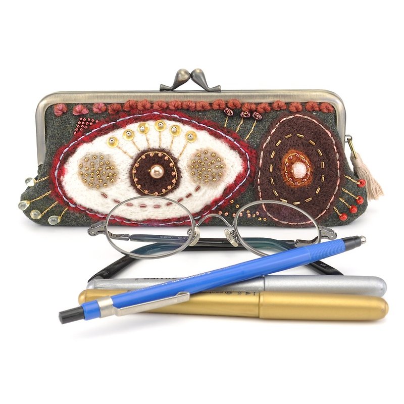 Glasses case pen case purse (14) - กระเป๋าเครื่องสำอาง - ขนแกะ สีเขียว