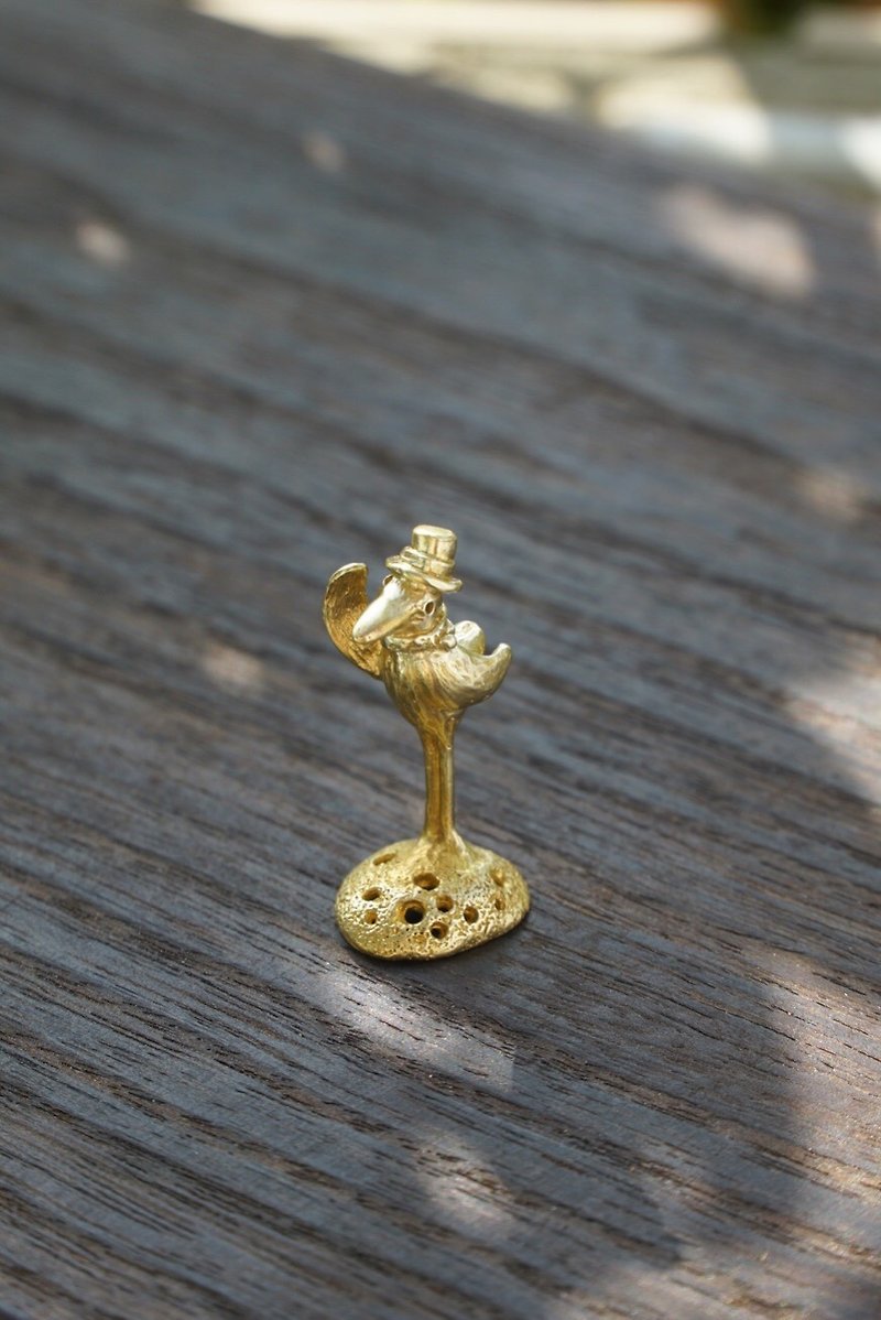 番外~戴禮帽的鳥先生 黃銅小小偶 - 裝飾/擺設  - 銅/黃銅 金色