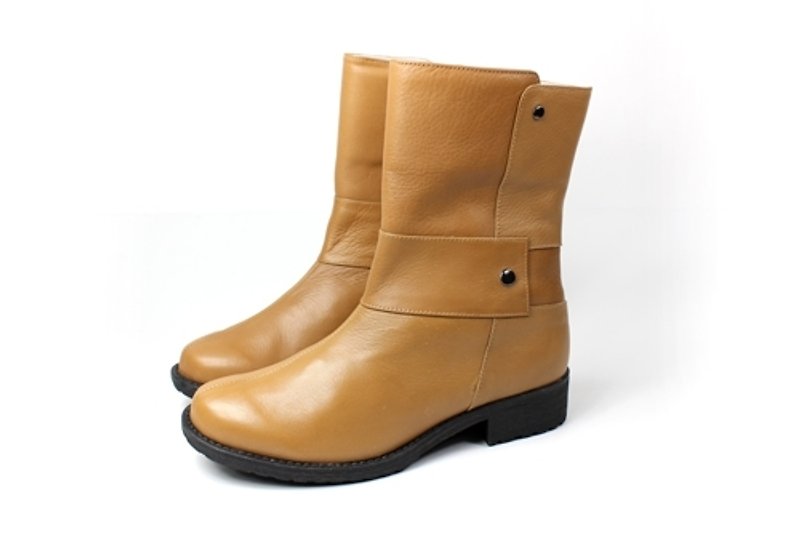 Brown Symmetrical Short Boots - รองเท้าบูทสั้นผู้หญิง - หนังแท้ สีนำ้ตาล