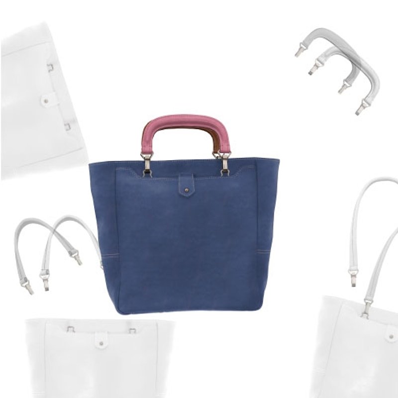 GIN 客製把手皮革托特包（海洋藍） - Handbags & Totes - Genuine Leather Blue