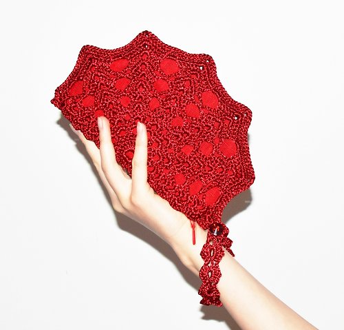kerasoftwear Scarlet Red Crochet Purse Clutch Bag – Little Red Crochet Handbag or Formal Clutch for Weddings, Christmas, Red Carpet Events, Prom etc.