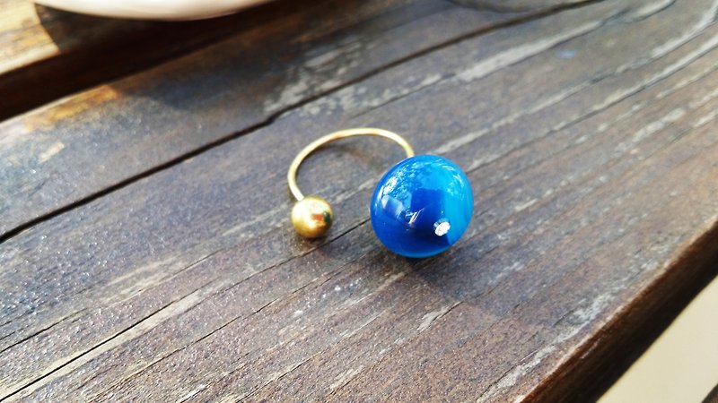 "DODOWU jewelry hand-made light" [good mood brass ring simple life ※ natural gemstone blue agate crystal] - แหวนทั่วไป - กระดาษ สีน้ำเงิน