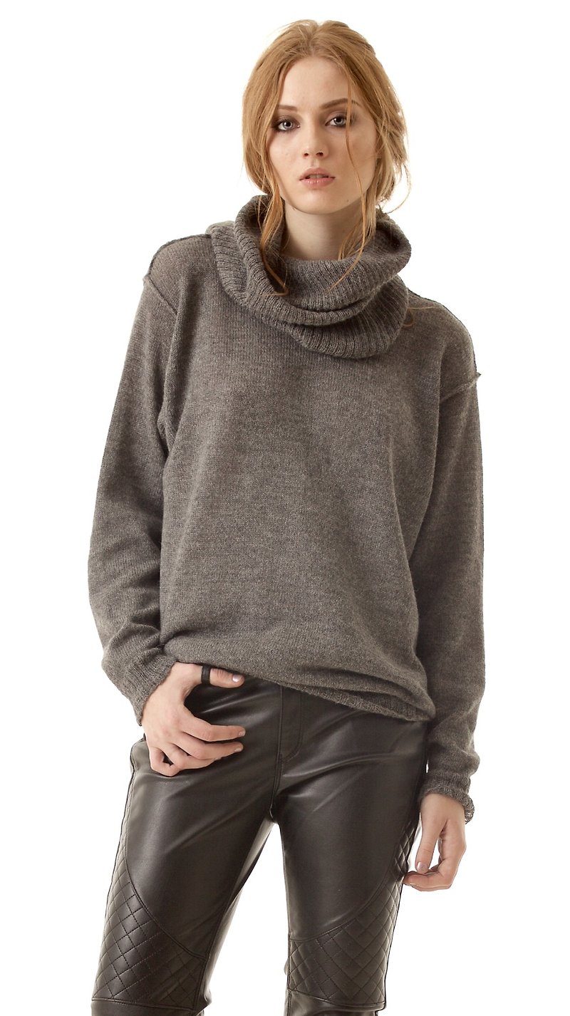 Grey 100% alpaca wool womens turleneck crewneck sweater pullover jumper ISABELLE - 女毛衣/針織衫 - 其他材質 灰色