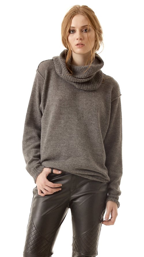 Krista Elsta Grey 100% alpaca wool womens turleneck crewneck sweater pullover jumper ISABELLE
