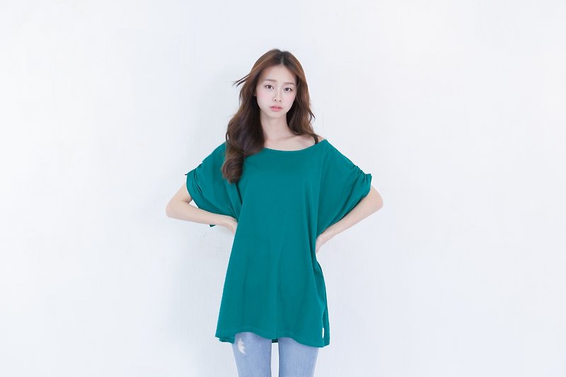 SUMI ◆ cannabis ◆ 4SF031_ fold sleeve blouse emerald - Women's Tops - Cotton & Hemp Green