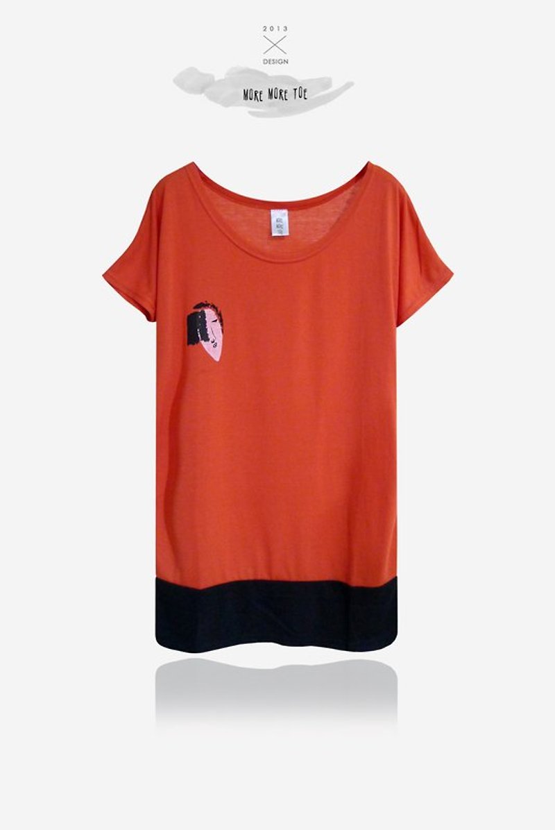 │M0065│限量手作・有個性的人深信一種信仰／長版撞色踢 - Women's T-Shirts - Cotton & Hemp Red