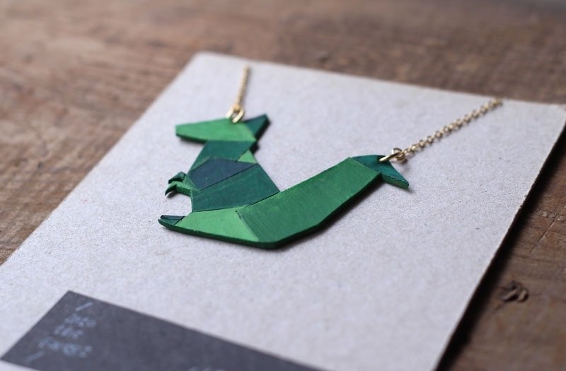 2D forest friends ☼ leather necklace - สร้อยคอ - หนังแท้ สีเขียว