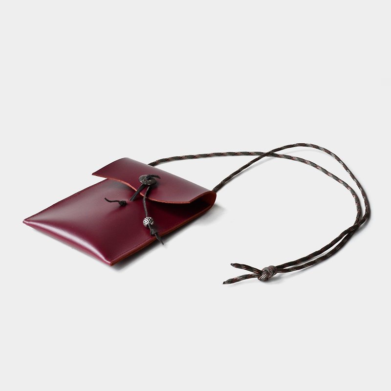 [Ears of Bacchus] Cowhide mobile phone bag, wine red leather mobile phone bag, hanging on the neck, can hold leisure card and ID IPHONE6, 6s, 7 - เคส/ซองมือถือ - หนังแท้ สีแดง