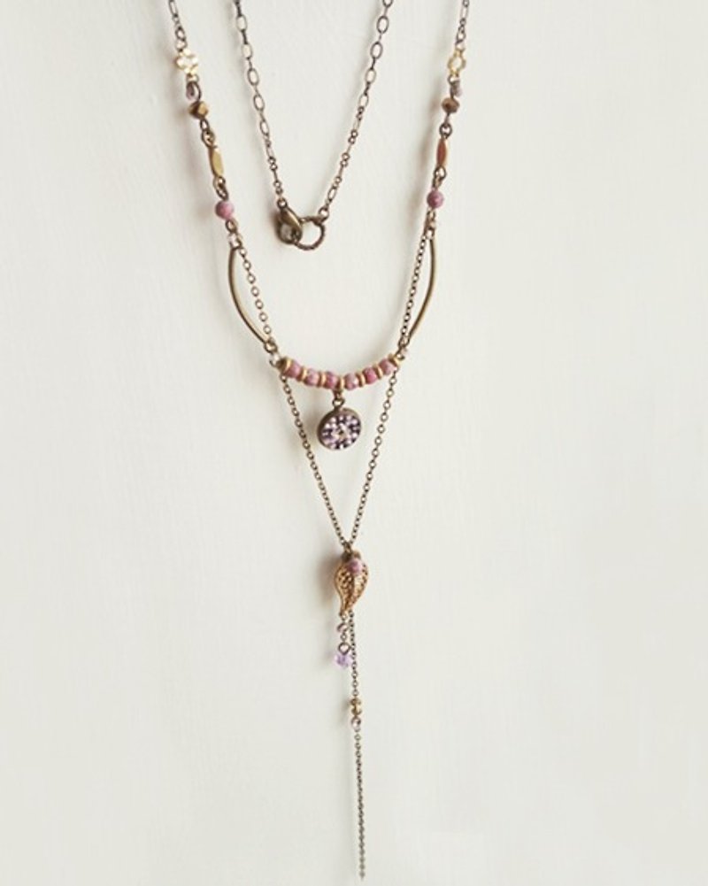 Christmas gifts :: :: exotic mosaic tiles * small palace style double Y word necklace (purple). Natural stone. Collage. Gradient. Leaves. Brass - Necklaces - Other Metals Purple
