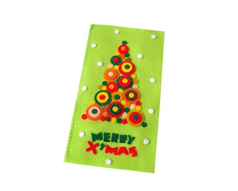 手工不織布卡片：圈圈聖誕樹 A（MERRY X'MAS） - 卡片/明信片 - 其他材質 綠色