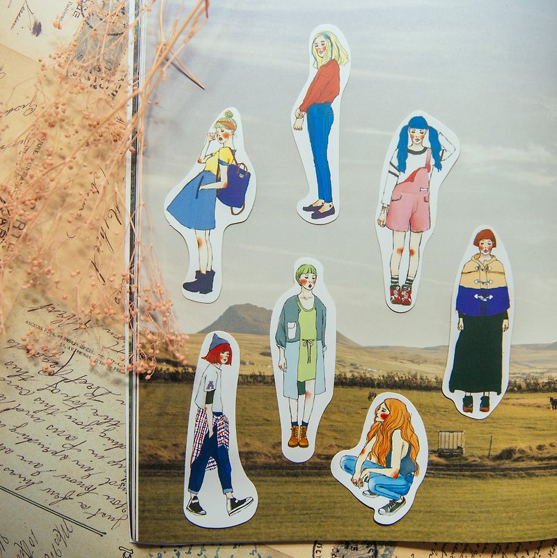 Stylish girl colorful series pack of 7 stickers - สติกเกอร์ - กระดาษ หลากหลายสี