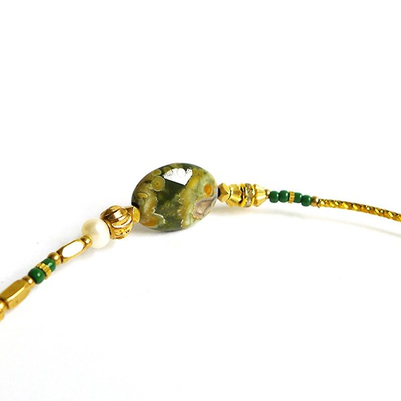 Ficelle Jewelry Design Hall │ carnival Broadway - Bird Rock Kambaba Jasper│ natural stone brass bracelet - Bracelets - Gemstone Green