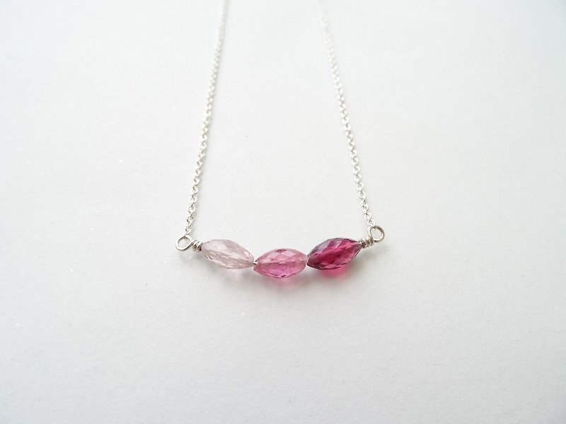 ::Daily Jewels:: Tiny Marquise Tourmaline Smile Curved Dainty Sterling Silver Necklace ◆ Light - Dark Pink - Necklaces - Gemstone Pink