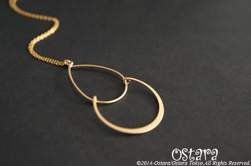 【14KGF】Long Necklace,Mat Gold Double Teardrop - 項鍊 - 其他金屬 