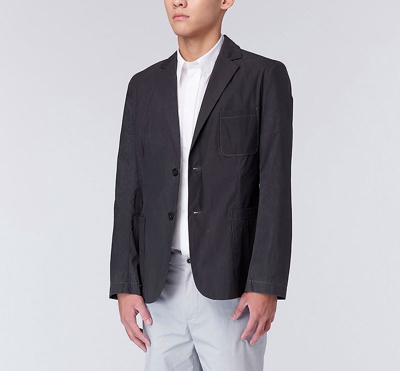 [Refurbished for work] Simple and detail-oriented life, lightweight Wax and water-repellent blazer - Men's Shirts - Cotton & Hemp Black