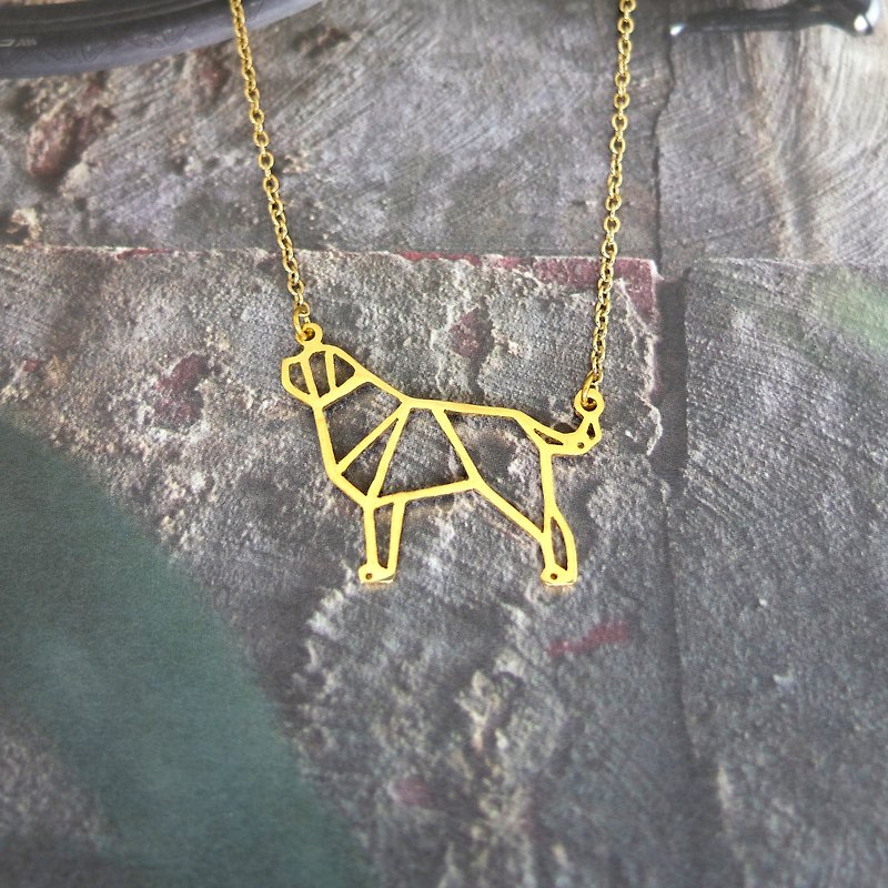 Saint Bernard Dog necklace, Origami Jewelry, Gift for her, Gold Plated Brass - Necklaces - Copper & Brass Gold