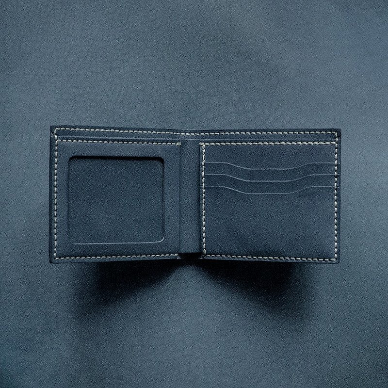 Genuine Leather Leather Goods Blue - 3 Card with photo slots short wallet。Leather Stitching Pack。BSP025
