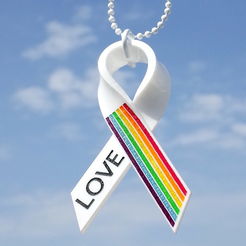 Handmade Rainbow LOVE Acrylic Ribbon - Keychains - Acrylic Multicolor