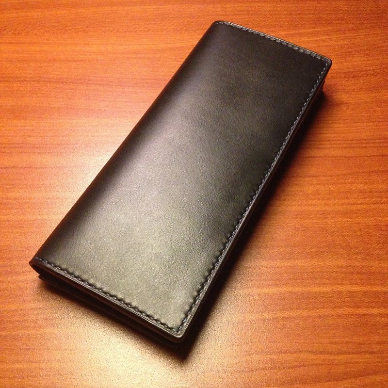 Mildy Hands - 客製 Black Long Wallet 黑色長夾 手工皮夾 - Wallets - Genuine Leather Black
