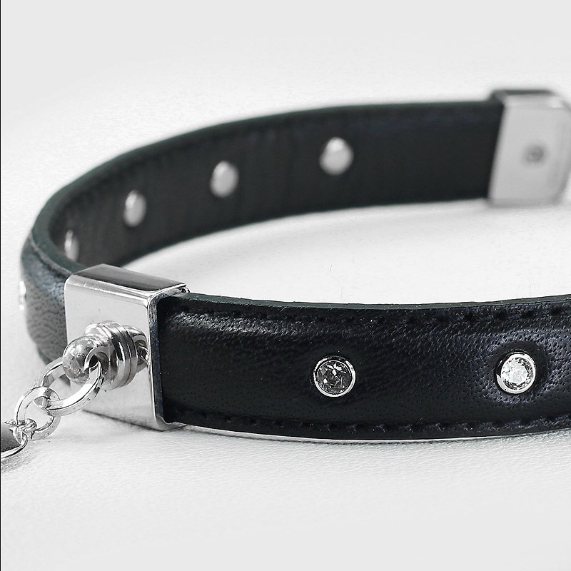 CHIC DOG [] "L number of dual-use collar" rhinestone leather collar leather collar necklace - ปลอกคอ - หนังแท้ สีดำ