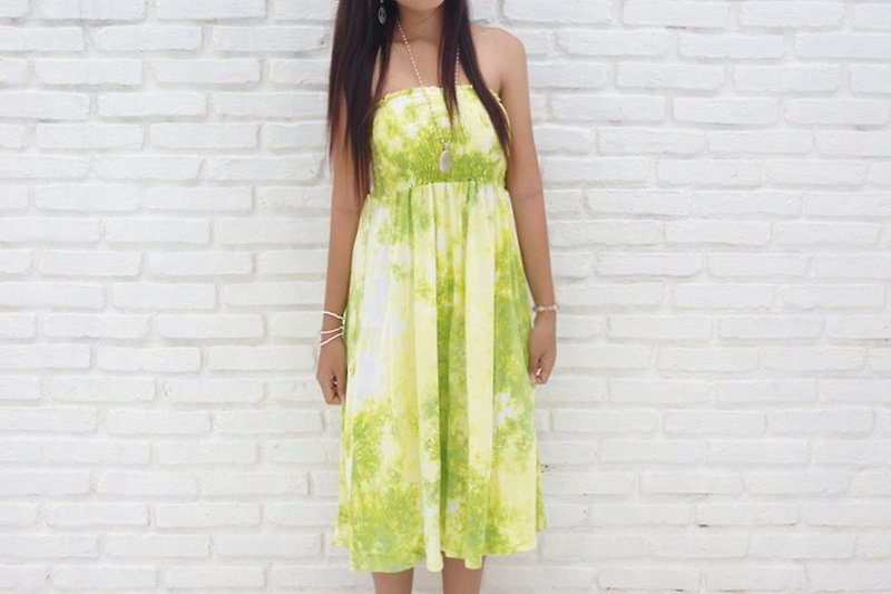 Tropical color! 2015 New uneven dyed Strapless dress <lemon olive> - One Piece Dresses - Other Materials Yellow