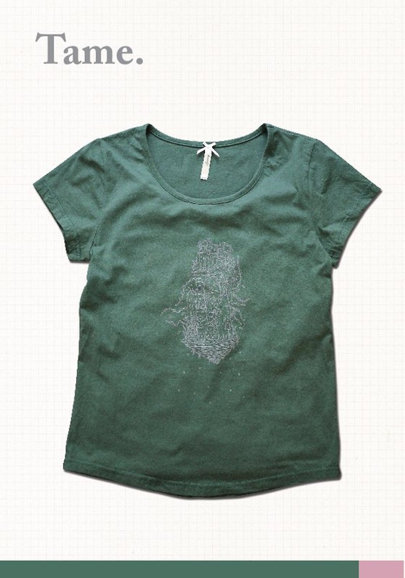 Feeding | dark green | Hand screen printing T-shirts - เสื้อยืดผู้หญิง - ผ้าฝ้าย/ผ้าลินิน สีเทา