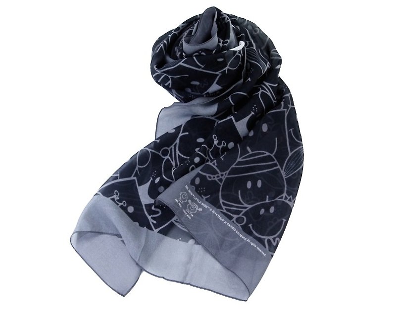 Mr Men & Little Miss x Artify Me black & Grey long scarf - ผ้าพันคอ - ผ้าไหม สีดำ