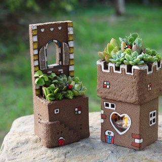 [Garden] Castle Garden Tao hand-made - super cute castle candle light garden two groups (rock brown) / Ceramic Castle