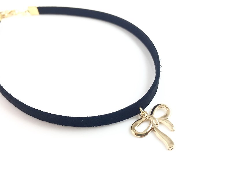 "Golden Bow Necklace" - Necklaces - Genuine Leather Black