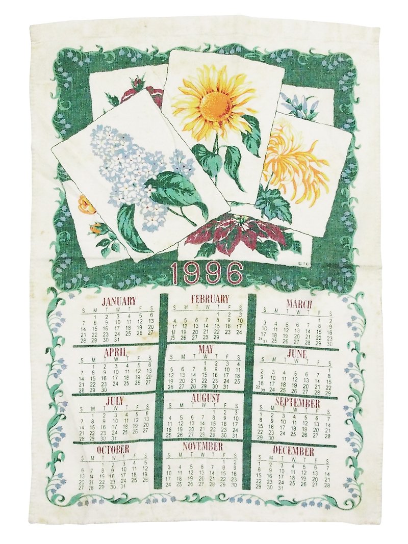 1996 美國早期布面月曆 flower - 壁貼/牆壁裝飾 - 其他材質 綠色