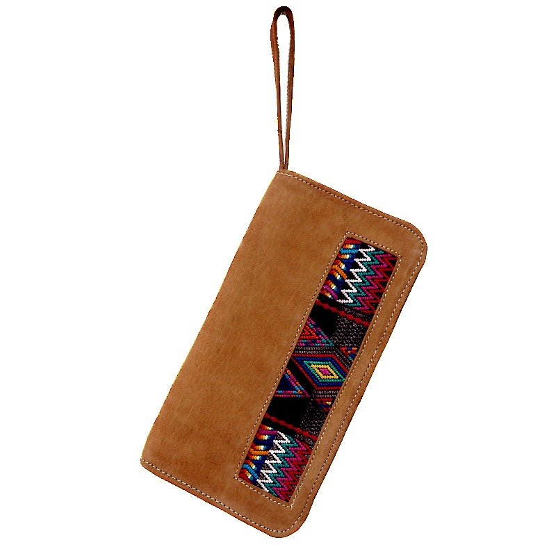 LEATHER & MAYAN EMBROIDERY TRAVELER CASE - Wallets - Genuine Leather Brown